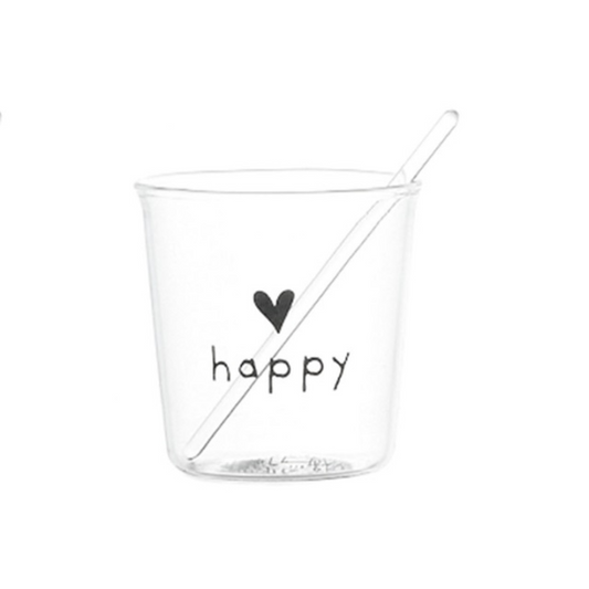 Bicchierino per Espresso con scritta "HAPPY" in nero con Cuore