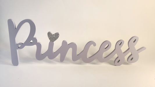 Princess scritta in legno Lilla con glitter Argento