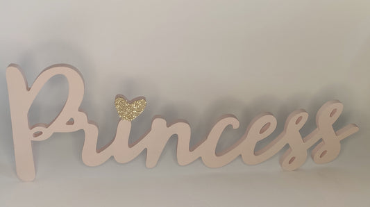 Princess scritta in legno rosa con glitter Oro